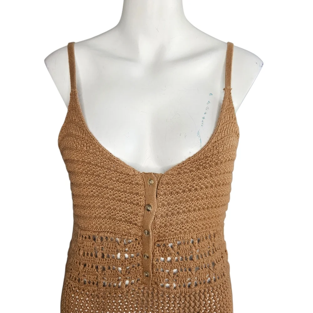 Aerie Sleeveless Crochet Knit‎ Brown/Tan Dress Sz Large Beach Summer Boho